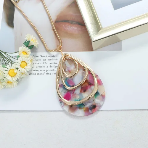 Vista 3 de ORAZIO Juego de joyas acrílicas para mujer, aretes de resina bohemia, collar y pulsera