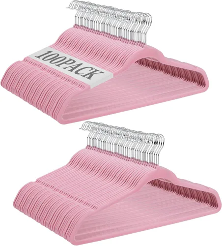 Vista 9 de SUPER DEAL Paquete de 100 perchas de terciopelo de alta calidad, delgadas, antideslizantes, con muescas para trajes, abrigos, pantalones, vestidos