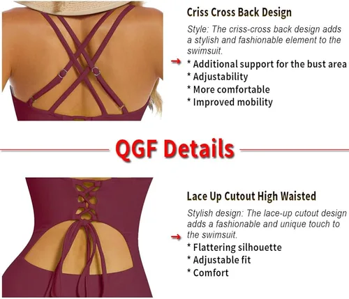 Vista 5 de Traje de baño de una pieza mejorado para mujer, trajes de baño con control de abdomen, diseño único sexy con espalda cruzada, traje de baño fruncido