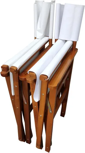 Vista 3 de Folding Director Chair Set of 2 – White Wood and Canvas Foldable Chairs for Indoor Outdoor Use, Portable Populus Frame Seating