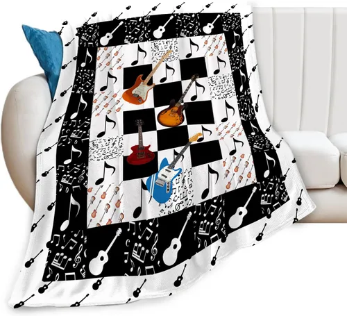 Vista 6 de Manta de guitarra, nota musical, guitarra, instrumentos musicales, manta de regalo para niños, niñas, niños, adultos, mujeres, hombres, súper suave