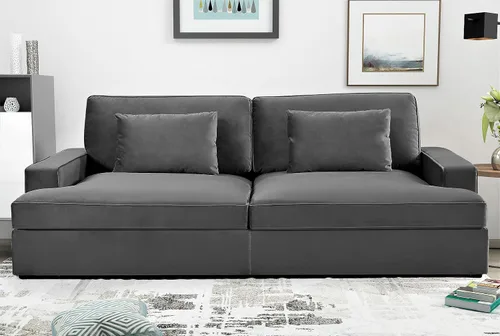 Vista 2 de Container Furniture Direct Moderno sofá cama de terciopelo con diseño lujoso, elegante centro de mesa para salas de estar elegantes y cómodos Gris