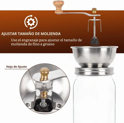 Vista 4 de Molinillo de café de tarro masón, accesorio de tapa manual para tarros Mason de boca regular, tapa de tarro Mason de acero inoxidable y rebabas