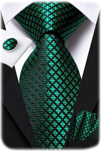 Vista 97 de Hi-Tie Corbata clásica de cachemira para hombre con pañuelo y gemelos a cuadros