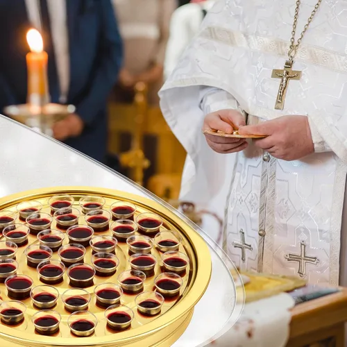 Vista 6 de Zhehao - 1 bandeja de comunión con cáliz desechables para suministros de iglesia, cada juego de suministros de comunión de 40 agujeros, bandejas