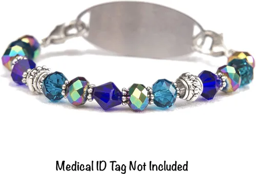 Vista 3 de Pulsera elástica de alerta médica, pulsera de identificación médica de repuesto intercambiable, etiqueta de identificación no incluida, cristales