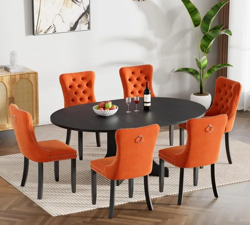 Vista 35 de Juego de mesa de comedor extensible marrón de 63 a 78.74 pulgadas para 4, juego de mesa de comedor de 5 piezas con 4 sillas, mesa de cocina