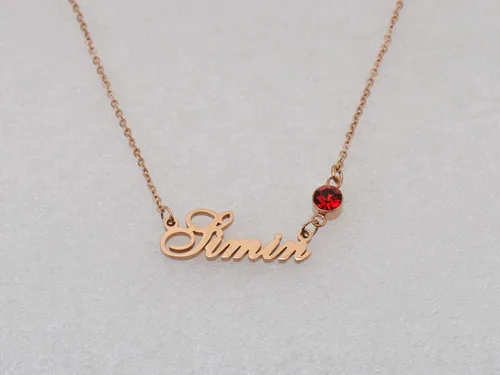 Vista 7 de LikeFun - Collar personalizado con nombre de placa de nacimiento para niñas, acero inoxidable, Rose gold