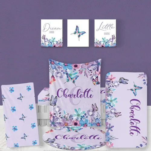 Vista 27 de Juego de ropa de cama de bebé personalizado, ropa de cama de elefante rosa para bebé, manta de bebé, sábana bajera ajustable, funda cambiadora
