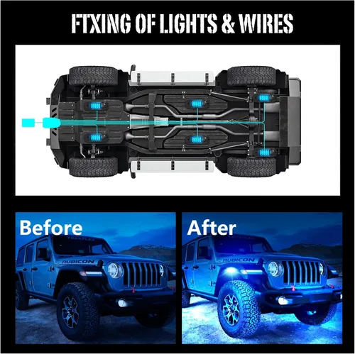 Vista 4 de SHINIGHT Luces LED de roca para camiones, kit de 6 cápsulas de luces para Jeep, kit de iluminación exterior con control de aplicación, modo