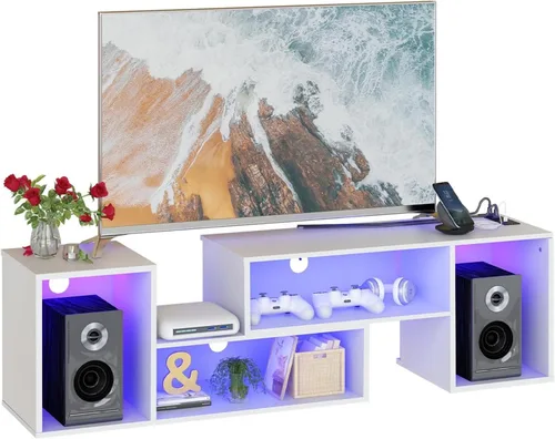 Vista 3 de DKLGG Soporte de TV LED, moderno centro de entretenimiento en forma de L con 19 modos de luz LED, almacenamiento y tomas de corriente
