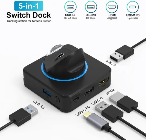 Vista 6 de Base para interruptor, estación de acoplamiento HDMI 4K Nintendo Switch para TVSwitch OLED, adaptador de TV portátil Nintendo Switch Base de carga