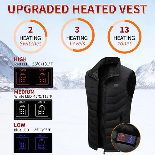 Vista 4 de XINSONYUELL Chaleco térmico para hombres y mujeres con batería incluida, chaleco eléctrico ajustable para invierno