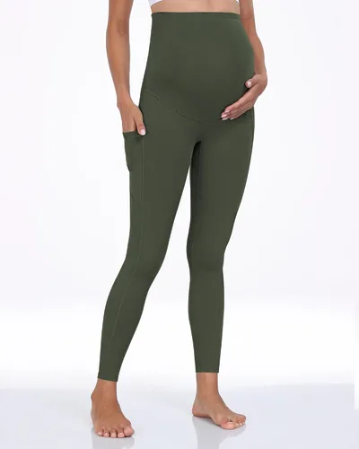Vista 29 de WHOUARE Leggings de maternidad sobre el vientre con bolsillos para mujer, cintura alta, entrenamiento, pantalones de yoga
