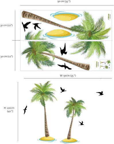 Vista 5 de Runtoo Calcomanías de pared de palmera, calcomanías tropicales para dormitorio, sala de estar, decoración del hogar