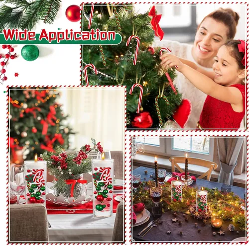 Vista 5 de 124 piezas de perlas de relleno de jarrón de Navidad para relleno de florero, decoración de mesa de Navidad, centro de mesa con 8 velas flotantes