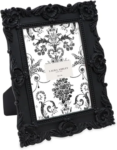 Vista 12 de Laura Ashley - Marco de fotos 2x3 negro con textura ornamentada hecho a mano en resina con caballete, para exhibición en mesa y pared, con diseño
