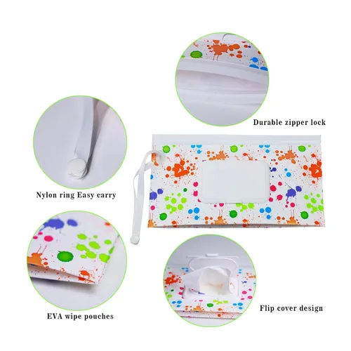 Vista 3 de Dispensador de toallitas para bebé, paquete de 4 soportes portátiles recargables para toallitas reutilizables, ligeros, para viajes, bolsa