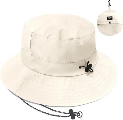 Vista 13 de PFFY Waterproof Bucket Hats for Men Women Packable Sun Hat for Outdoors Caqui Sólido
