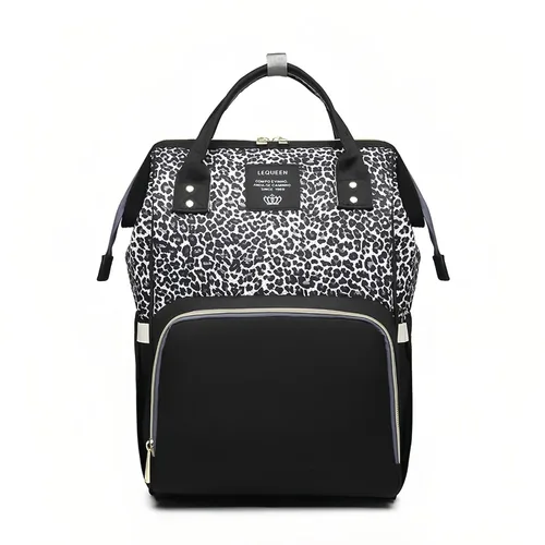 Vista 8 de Bolsa de pañales con estampado de leopardo, mochila multifunción para el cuidado del bebé, bolsa de viaje impermeable para mamá, color marrón