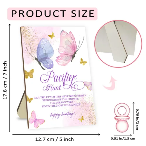 Vista 2 de Juegos de baby shower, juego de caza de chupetes, juegos para baby shower o revelación de género, letrero de caza de chupete de madera, 50 chupetes