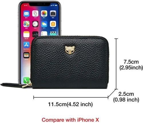 Vista 3 de FOXLOVER Mini tarjetero de crédito RFID para mujer, cartera pequeña de cuero para tarjetas, Negro, talla única , Moda