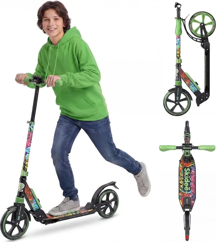 Vista 11 de SKIDEE Patinete para Adultos y Adolescentes, Altura Ajustable, Plegable, Ruedas Grandes, Ligero, Duradero, Suspensión Anti-Golpes, Hasta 220 Libras