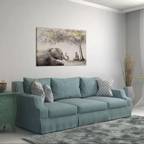 Vista 3 de sechars Lienzo decorativo zen pacífico de elefante y monje meditando, pintura de arte giclée para yoga, sala de masaje, decoración de oficina
