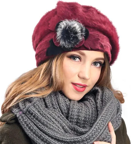 Vista 47 de VECRY - Gorro 100% de lana para mujer, boina de fieltro tipo campana, gorro de vestir para invierno