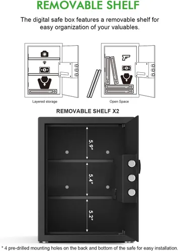 Vista 6 de Caja fuerte pequeña para el hogar, caja fuerte digital de lujo con teclado electrónico de 1.7 pies cúbicos, caja fuerte de seguridad para oficina