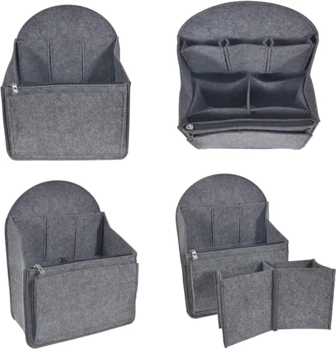Vista 3 de Organizador de mochila de fieltro, organizador de bolso para hombres y mujeres, mochila de mano (gris, grande)
