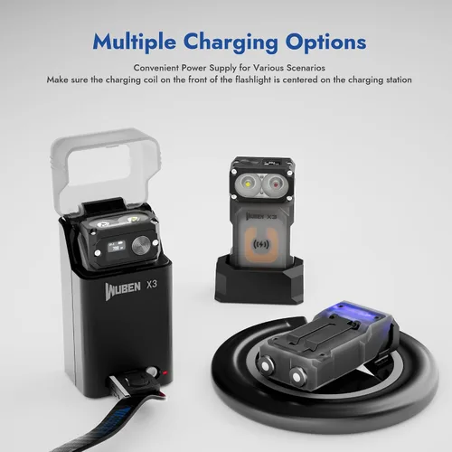 Vista 5 de WUBEN X3 Mini linterna recargable con base de carga 180 grados Linterna tipo llavero EDC Gira Ip65 Impermeable Imán Linterna de bolsillo 10 modos