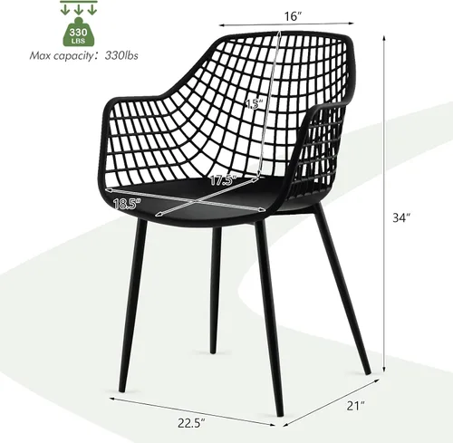 Vista 3 de Giantex Juego de 4 sillas de comedor modernas, sillones negros con respaldo de 15 pulgadas de alto, patas de metal con recubrimiento en polvo