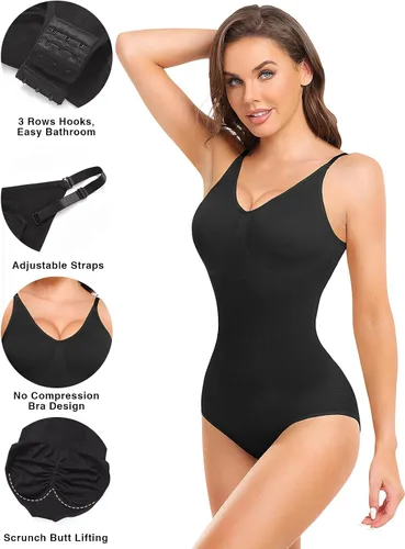 Vista 4 de Xibing Faja moldeadora para mujer, body con control de abdomen, sin mangas, ajustable, sin mangas