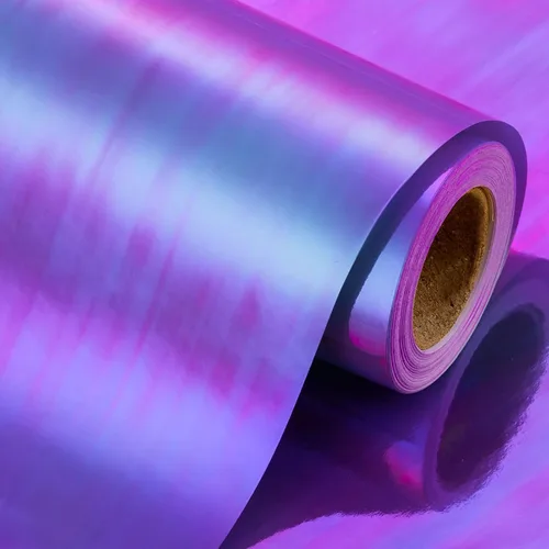 Vista 15 de Papel de regalo iridiscente metálico - 17 pulgadas x 33 pies - Patrón holográfico iridiscente rosa femenino para niñas, papel de regalo de hadas