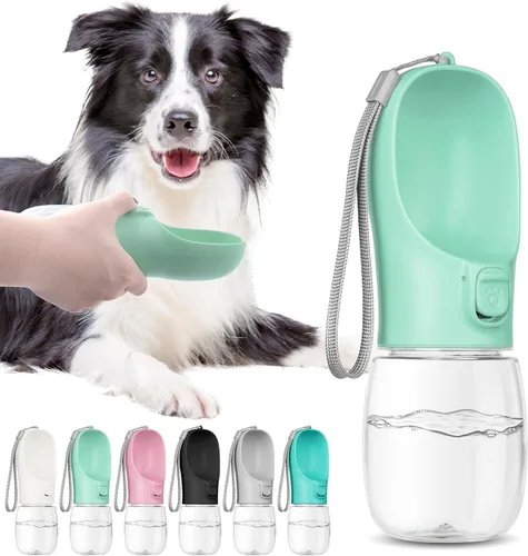 Vista 7 de Botella de agua portátil para perro con cuenco, a prueba de fugas, conveniente para caminar, senderismo y campamento (azul, 12 onzas)