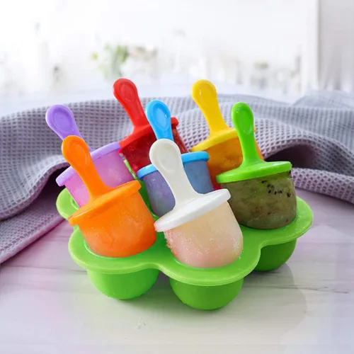 Vista 3 de Mini molde de silicona para paletas, molde para paletas de hielo de 7 cavidades con palitos de plástico coloridos, fabricantes de paletas