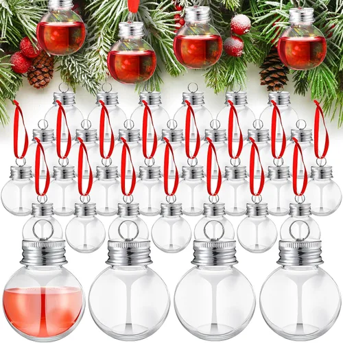 Vista 12 de Patelai 24 Piezas Bolas de Bebida de Navidad Adorno de Vaso de Chupito Adornos de Árbol de Navidad de Plástico Rellenables Bombillas de Botella