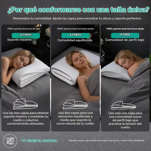 Vista 3 de Three Geese Almohada de plumas de ganso de capa ajustable, almohada de cama ensamblable, funda 100% algodón orgánico suave, buena para dormir boca