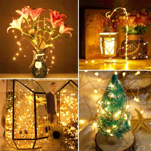 Vista 5 de Blingstar Guirnalda de luces a pilas, paquete de 2 luces de 33 pies, 100 luces LED de alambre de cobre, luces de Navidad blancas cálidas