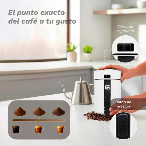 Vista 4 de Grunkel - Molinillo de café eléctrico MO-150BL con capacidad de 1.76 oz, cuchillas de acero inoxidable - Apto para nueces y especias - Blanco