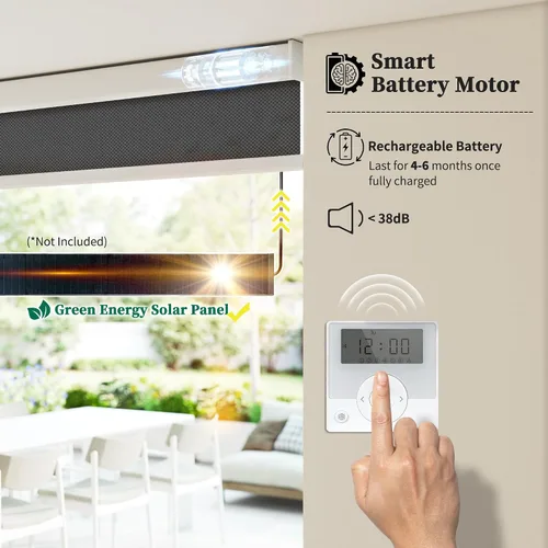 Vista 3 de Motorized Light Filtering Shades Compatible with Alexa Google Smart Blinds Automatic Window Shade Remote Control 70% Blackout Sunny Black