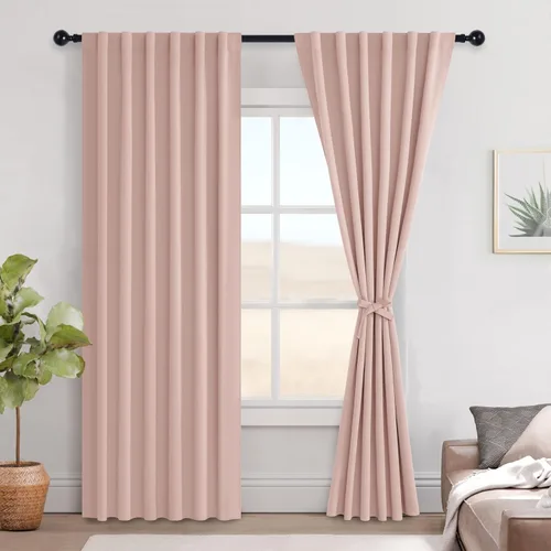 Vista 25 de Hiasan Cortinas opacas negras para dormitorio, cortinas opacas cortas de 45 pulgadas de largo, con aislamiento térmico, bolsillo para barra