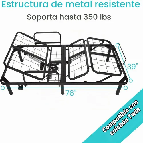 Vista 2 de Vive - Base de cama ajustable (individual) - Plataforma eléctrica de metal Marco de cama con base ajustable para colchón de hospital, control remoto