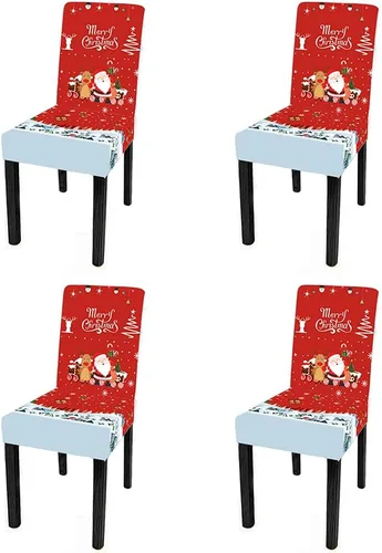 Vista 18 de XMNTG Juego de 6 fundas para sillas de Navidad, con estampado de ciervos, decoración de Navidad, fundas extraíbles para sillas antideslizantes Negro