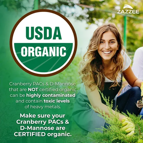 Vista 2 de Zazzee USDA Organic Cranberry PAC y D-Manosa, 36 mg PAC por porción, 1000 mg de D-manosa por porción, 120 cápsulas veganas, suministro de 2 meses