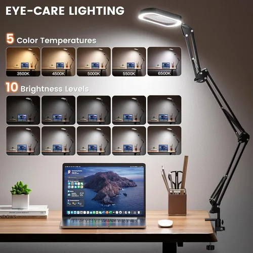 Vista 3 de Lupa Rectangular 10X con Luz, 3 Brazos 5 Modos de Color, Lupas Grandes con Abrazadera, Lámpara de Escritorio Iluminada con Lupa de Manos Libres