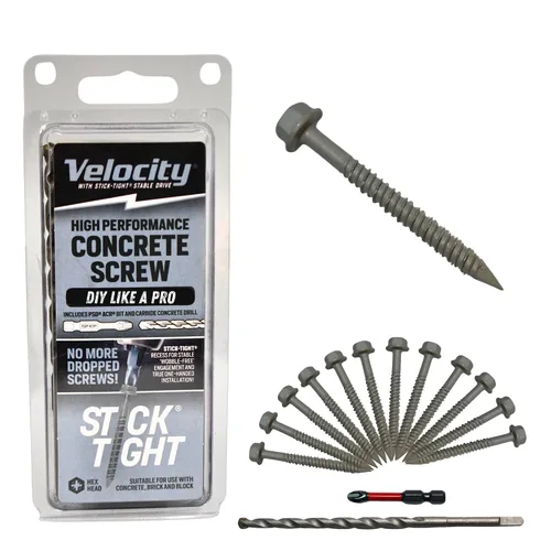 Vista 11 de Conjunto de tornillos de concreto Velocity 2 1/4 (Cabeza plana, 1/4") – Incluye 12 piezas de tornillos de mampostería de alto rendimiento
