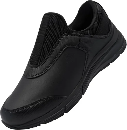 Vista 9 de Zapatos de trabajo antideslizantes para hombres resistentes al agua - Zapatos de cocina anchos y cómodos para cocinero, servicio de alimentos, sin