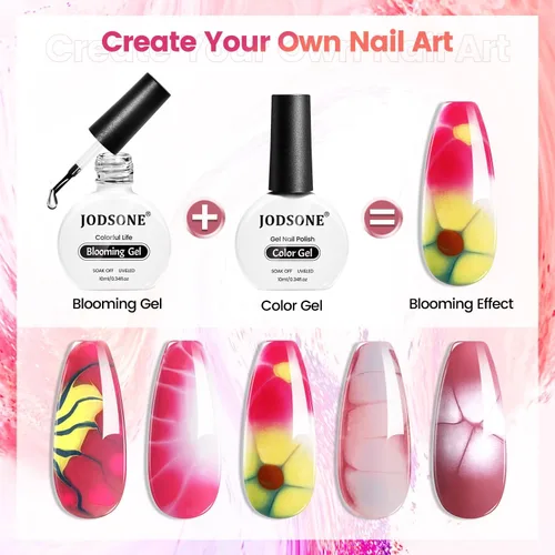 Vista 4 de JODSONE Esmalte de uñas en gel floreciente, 2 piezas de 10 ml de gel claro floreciente para mármol, acuarela, estampado floral, efectos de arte